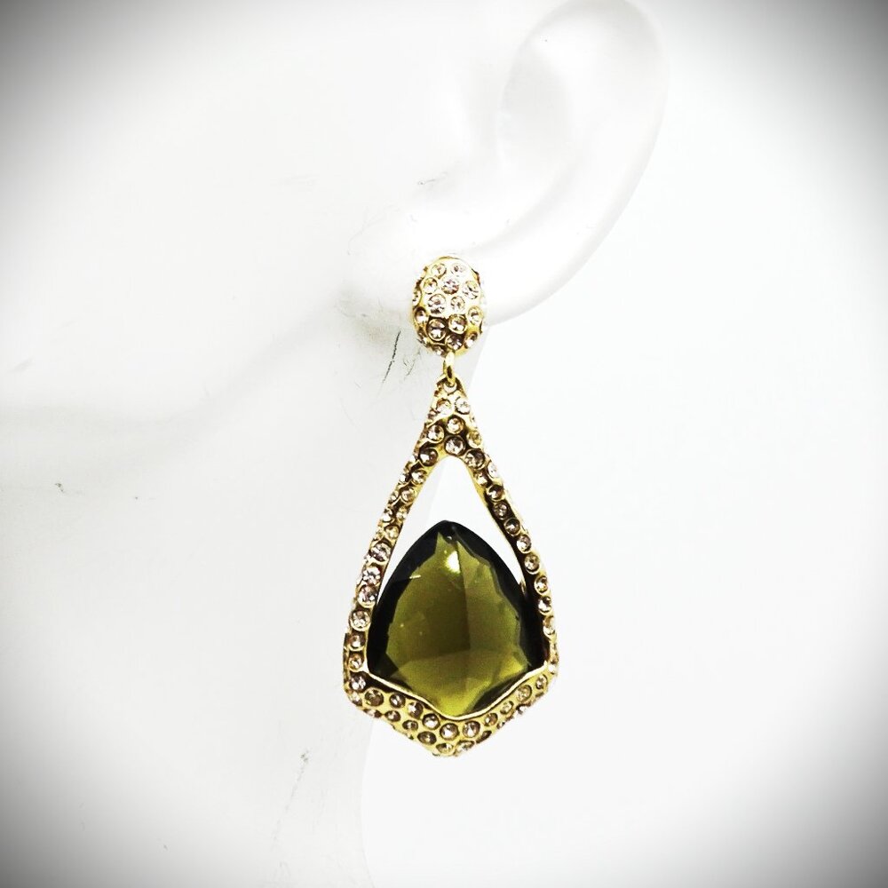 ALEXIS BITTAR Yellow Gold Plated Faceted Brown & Clear CZ Pave Dangle Earrings - Picture 5 of 8